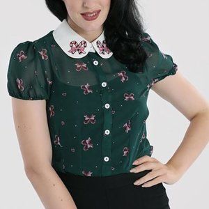 Hell Bunny Vixen Candy Cane Christmas Peter Pan Collar Blouse